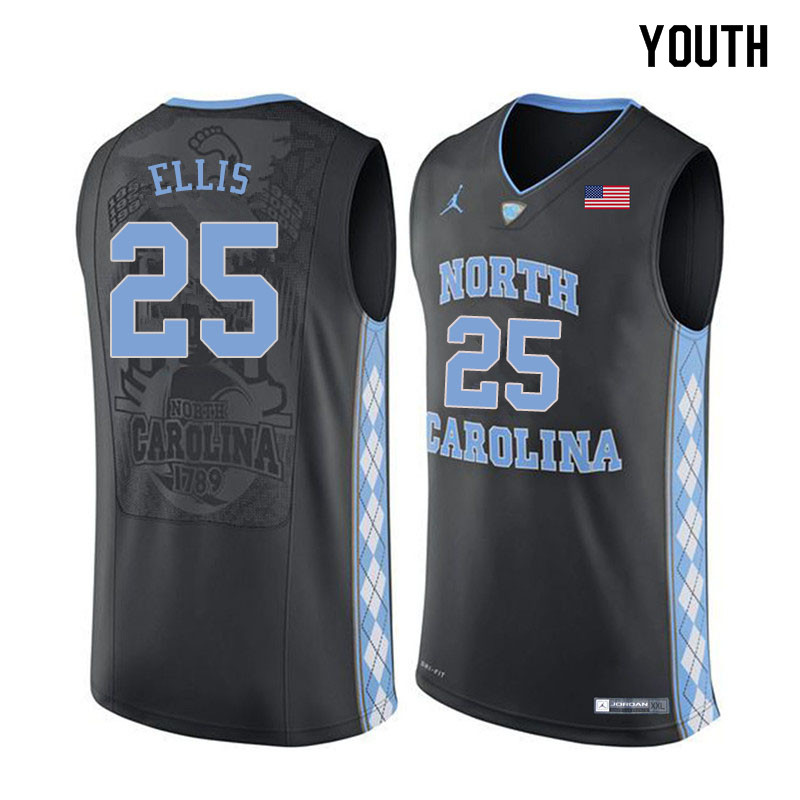 Youth #25 Caleb Ellis North Carolina Tar Heels College Basketball Jerseys Sale-Black - Click Image to Close